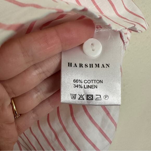 NWT Harshman Indre White Pink Striped Cutout Long Sleeve Cotton Blouse Medium - Picture 5 of 7
